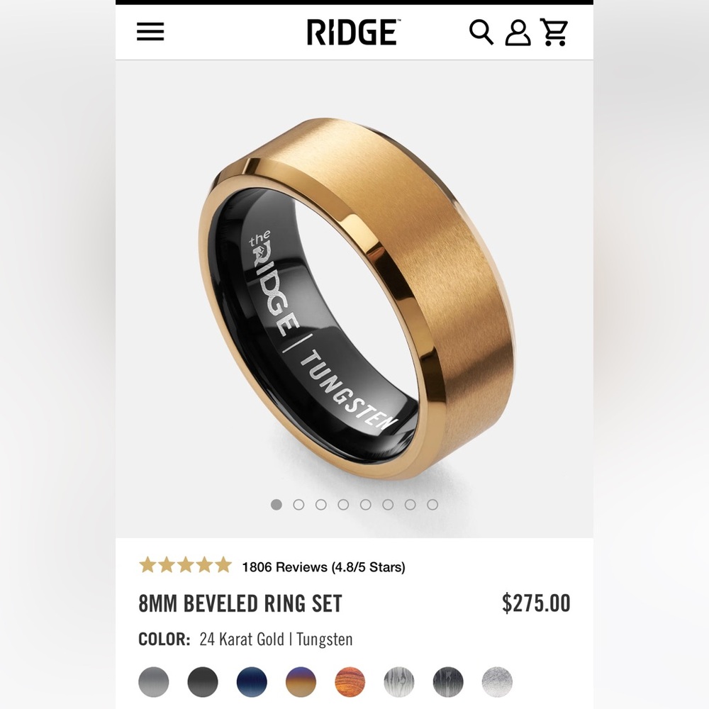 Ridge 24 Karat Tungsten Size: 10